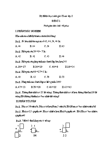 4 Đề thi học sinh giỏi môn Toán Lớp 2 (Có đáp án)