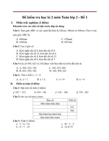 10 Đề kiểm tra học kì 2 môn Toán Lớp 2