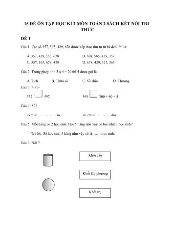 15 Đề ôn tập học kì 2 môn Toán Lớp 2 sách Kết nối tri thức (Có đáp án)