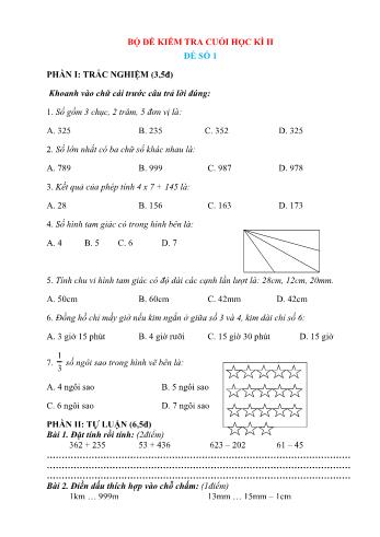 Bộ 10 đề kiểm tra cuối học kì II môn Toán Lớp 2 sách Cánh diều (Có đáp án)