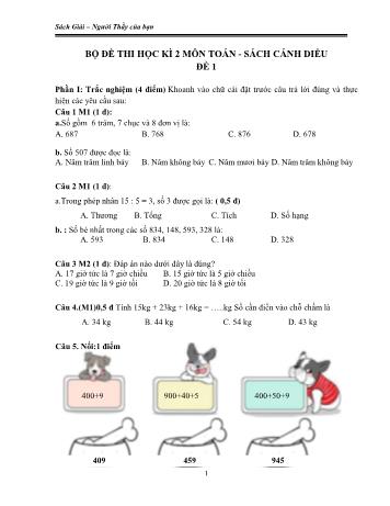 Bộ 6 đề thi học kì 2 môn Toán Lớp 2 sách Cánh diều (Có đáp án)