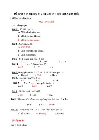Đề cương ôn tập học kì 2 môn Toán Lớp 2 sách Cánh diều