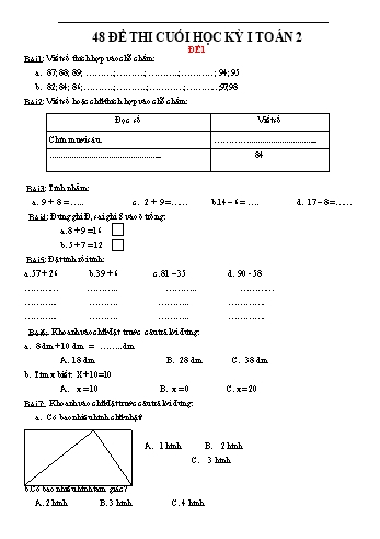 48 Đề thi cuối học kì 1 Toán Lớp 2
