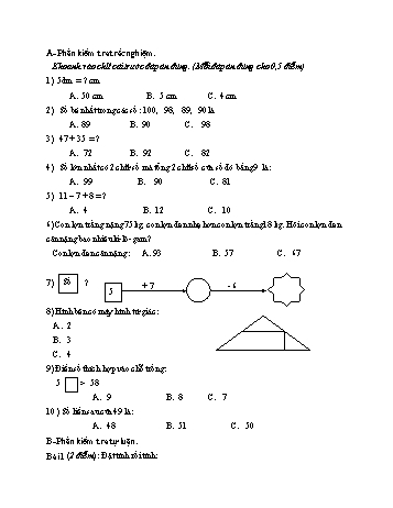 Đề kiểm tra học kì kì 1 Toán Lớp 2 - Đề số 19