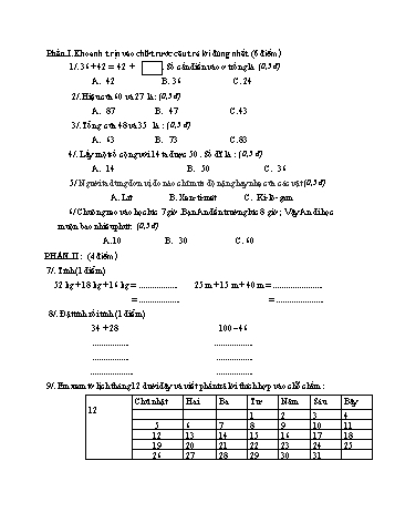 Đề kiểm tra học kì kì 1 Toán Lớp 2 - Đề số 25