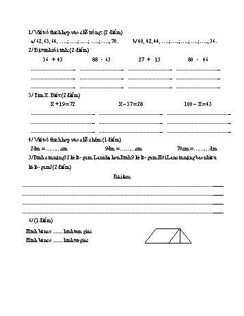 Đề kiểm tra học kì kì 1 Toán Lớp 2 - Đề số 29