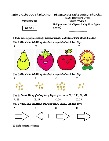 Đề kiểm tra khảo sát chất lượng đầu năm Toán Lớp 2 - Đề số 4 - Năm học 2021-2022 (Có đáp án)