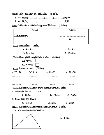 Đề ôn thi cuối kì 1 Toán Lớp 2 - Đề số 10