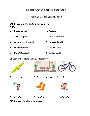 Đề ôn thi học kì 2 Tiếng Anh Lớp 2 theo chương trình Family and friends - Năm học 2021-2022 (Có đáp án)