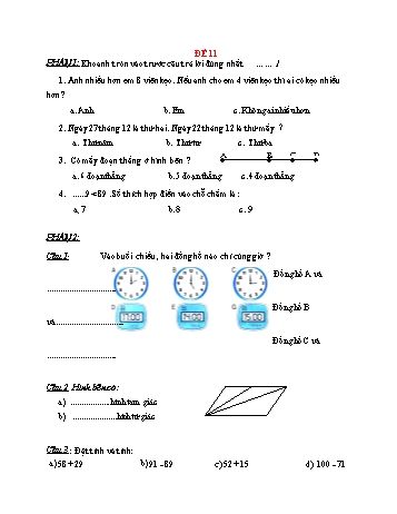 Đề thi cuối học kì 1 Toán Lớp 2 - Đề 11