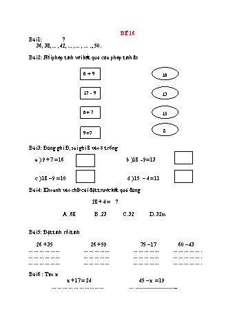 Đề thi cuối học kì 1 Toán Lớp 2 - Đề 16