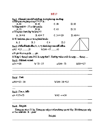 Đề thi cuối học kì 1 Toán Lớp 2 - Đề 17