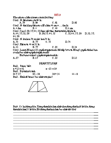 Đề thi cuối học kì 1 Toán Lớp 2 - Đề 19