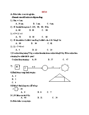 Đề thi cuối học kì 1 Toán Lớp 2 - Đề 20