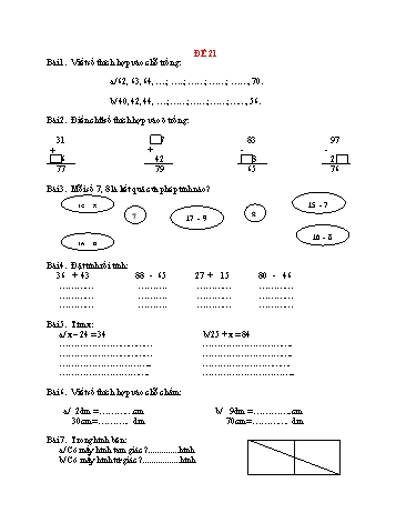 Đề thi cuối học kì 1 Toán Lớp 2 - Đề 21