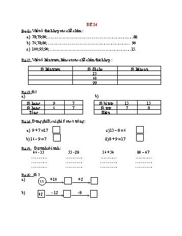 Đề thi cuối học kì 1 Toán Lớp 2 - Đề 24