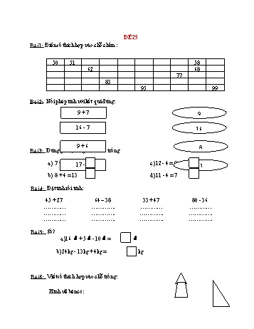 Đề thi cuối học kì 1 Toán Lớp 2 - Đề 25