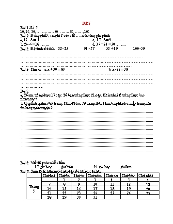 Đề thi cuối học kì 1 Toán Lớp 2 - Đề 2