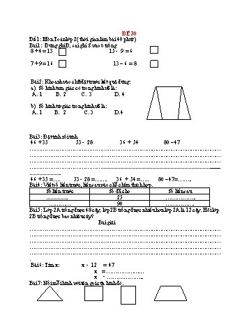 Đề thi cuối học kì 1 Toán Lớp 2 - Đề 30