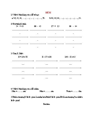 Đề thi cuối học kì 1 Toán Lớp 2 - Đề 32