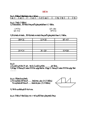 Đề thi cuối học kì 1 Toán Lớp 2 - Đề 34