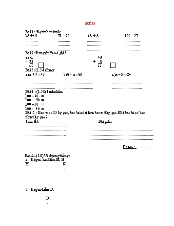 Đề thi cuối học kì 1 Toán Lớp 2 - Đề 35