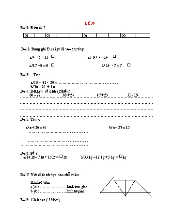 Đề thi cuối học kì 1 Toán Lớp 2 - Đề 36