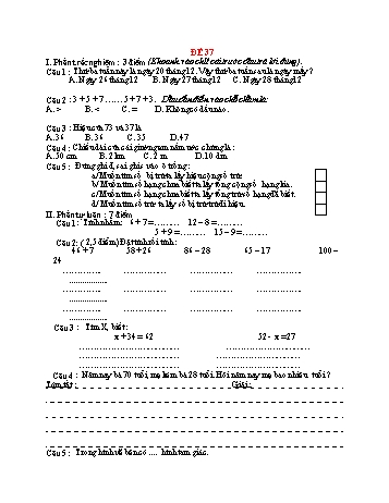 Đề thi cuối học kì 1 Toán Lớp 2 - Đề 37