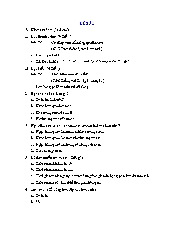 Đề thi học kì 1 Tiếng Việt Lớp 2 - Đề số 1 (Có đáp án và biểu điểm)