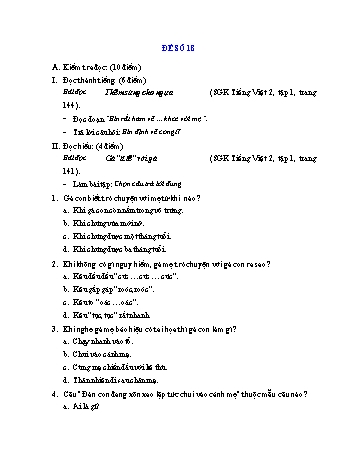 Đề thi học kì 1 Tiếng Việt Lớp 2 - Đề số 18 (Có đáp án và biểu điểm)