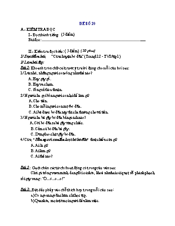 Đề thi học kì 1 Tiếng Việt Lớp 2 - Đề số 20