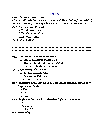 Đề thi học kì 1 Tiếng Việt Lớp 2 - Đề số 22 (Có đáp án và biểu điểm)