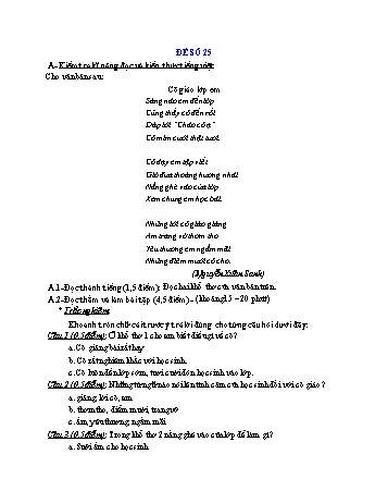 Đề thi học kì 1 Tiếng Việt Lớp 2 - Đề số 25