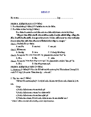 Đề thi học kì 1 Tiếng Việt Lớp 2 - Đề số 27