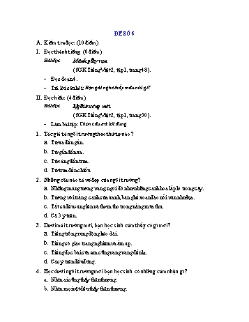 Đề thi học kì 1 Tiếng Việt Lớp 2 - Đề số 6 (Có đáp án và biểu điểm)