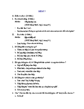 Đề thi học kì 1 Tiếng Việt Lớp 2 - Đề số 7 (Có đáp án và biểu điểm)