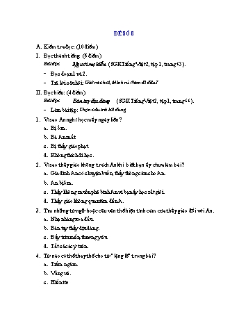 Đề thi học kì 1 Tiếng Việt Lớp 2 - Đề số 8 (Có đáp án và biểu điểm)