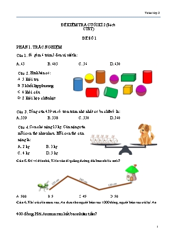 Đề kiểm tra cuối kì 2 Toán Lớp 2 (Sách Chân trời sáng tạo) - Đề số 1