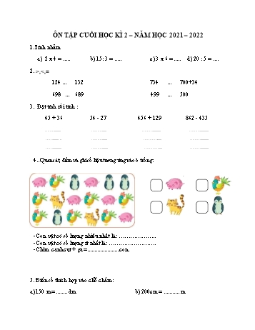 Đề ôn tập cuối học kì 2 Toán Lớp 2 (Sách Kết nối tri thức) - Đề 20 - Năm học 2021-2022