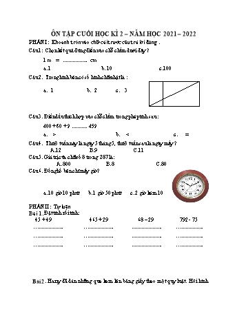 Đề ôn tập cuối học kì 2 Toán Lớp 2 (Sách Kết nối tri thức) - Đề 17 - Năm học 2021-2022