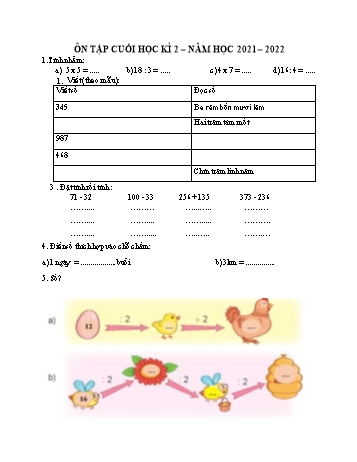 Đề ôn tập cuối học kì 2 Toán Lớp 2 (Sách Kết nối tri thức) - Đề 16 - Năm học 2021-2022