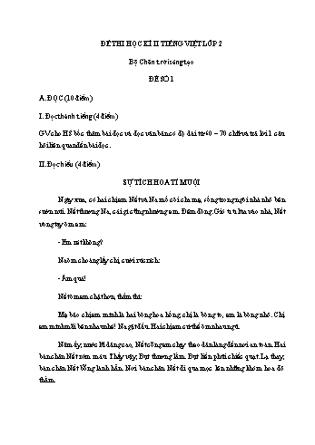 Đề thi học kì 2 Tiếng Việt Lớp 2 (Sách Chân trời sáng tạo) - Đề số 1 (Có đáp án)