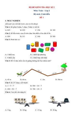 10 Đề kiểm tra học kì 2 Toán Lớp 2 Sách Cánh diều (Có hướng dẫn giải chi tiết)