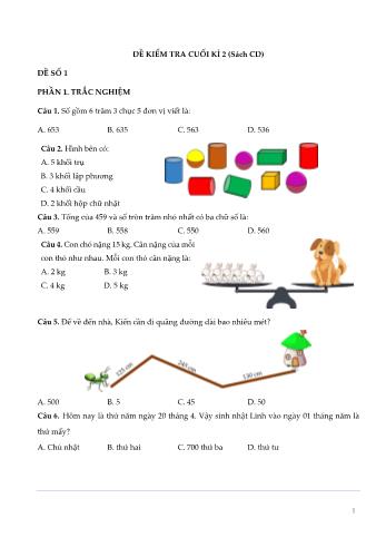 5 Đề kiểm tra cuối kì 2 Toán Lớp 2 Sách Cánh diều (Có đáp án)