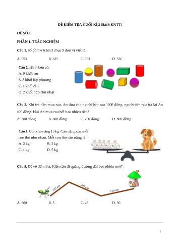 5 Đề kiểm tra cuối kì 2 Toán Lớp 2 Sách Kết nối tri thức (Có đáp án)