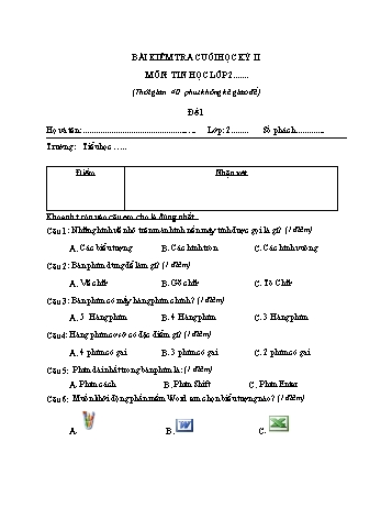 Bài kiểm tra cuối học kì 2 Tin học Lớp 2 - Đề 1