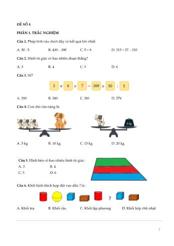 Đề kiểm tra cuối kì 2 Toán Lớp 2 (Sách Chân trời sáng tạo) - Đề số 4 (Có đáp án)