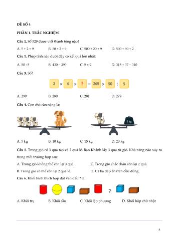 Đề kiểm tra cuối kì 2 Toán Lớp 2 (Sách Kết nối tri thức) - Đề số 4 (Có đáp án)