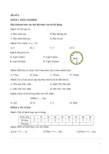 Đề kiểm tra giữa kì 2 Toán Lớp 2 (Sách Chân trời sáng tạo) - Đề số 4 (Có đáp án)