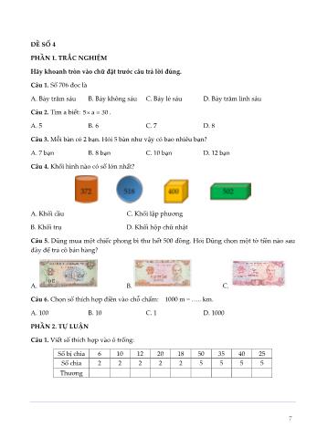 Đề kiểm tra giữa kì 2 Toán Lớp 2 (Sách Kết nối tri thức với cuộc sống) - Đề số 4 (Có đáp án)